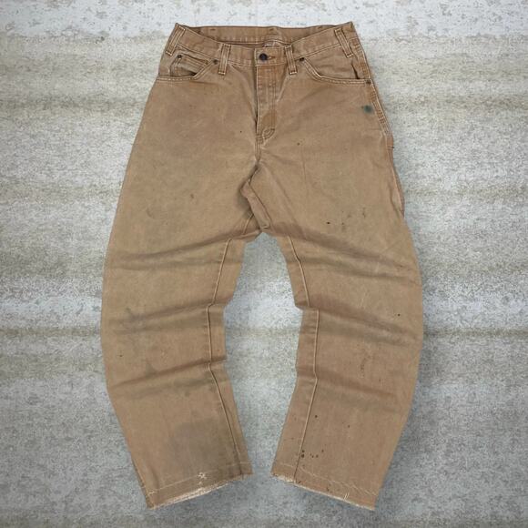 Vintage Dickies Carpenter Pants Tan Canvas Baggy Wide Leg Fit Dungarees 90s - Picture 2 of 15